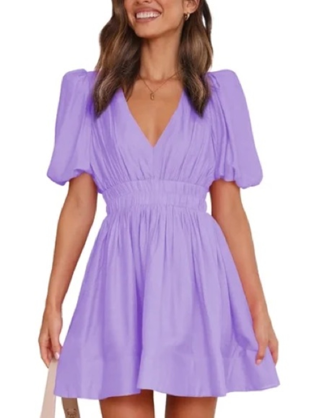 Outfeel Lavender V-Neck Puff Sleeve Mini Dress size S